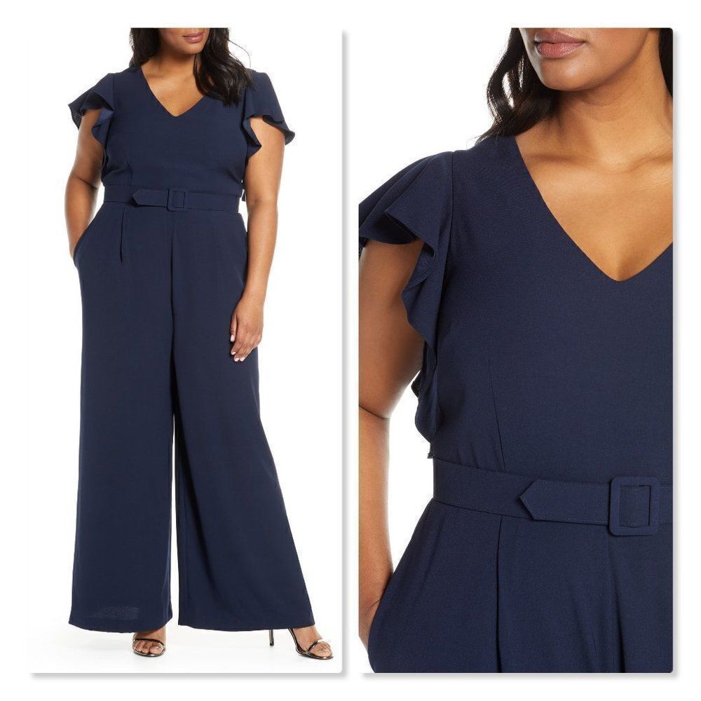 Eliza J Flutter Sleeve Jumpsuit size in Navy - NEW
